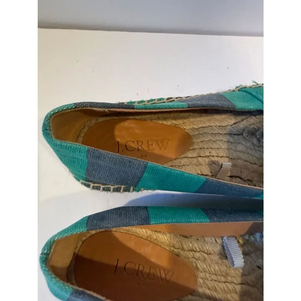 J. Crew Teal and Gray Striped Canvas Espadrilles